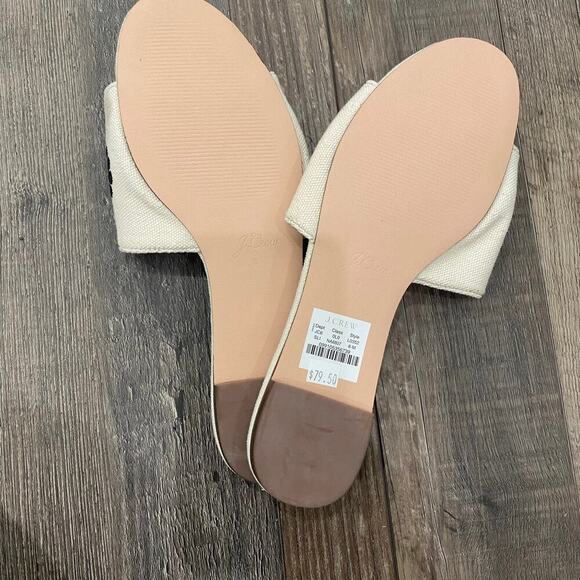 NWT J. Crew Cream & Black Floral Embroidered Slide Sandals Size 8 Summer Linen - Picture 6 of 7